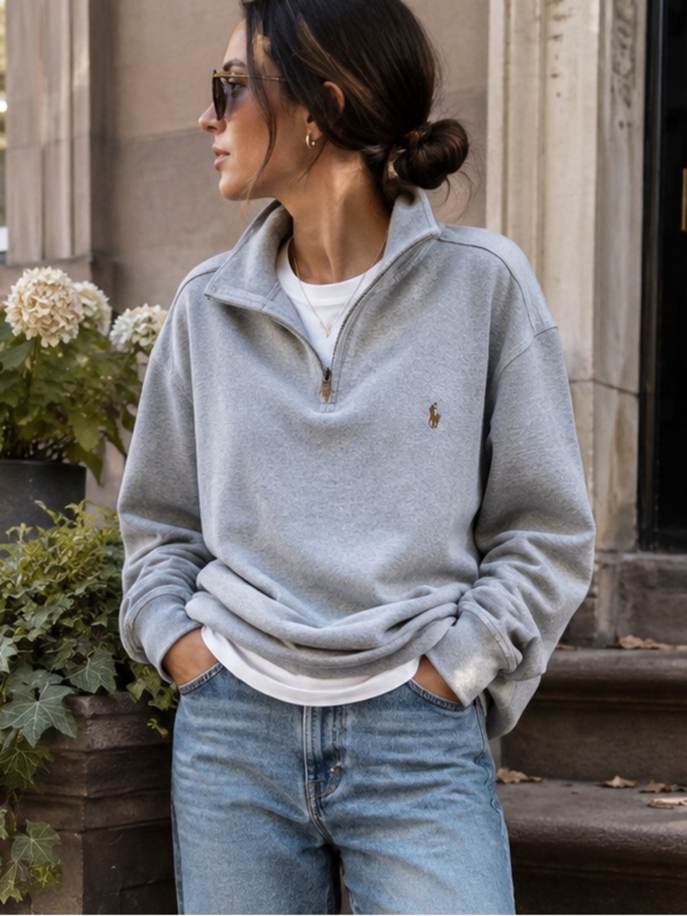 Ralph Lauren Light Gray Quarter-Zip Turtleneck Sweater
